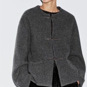 Massimo Dutti Charcoal Knit Jacket with Toggle Button Closure